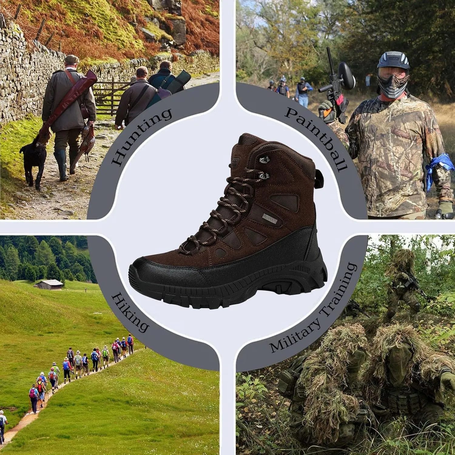 Mens Tactical Combat Boots  Waterproof, Non-Slip Military Hiking Boots with Durable Suede Leather & Ankle Support for Outdoor, Work & Hunting