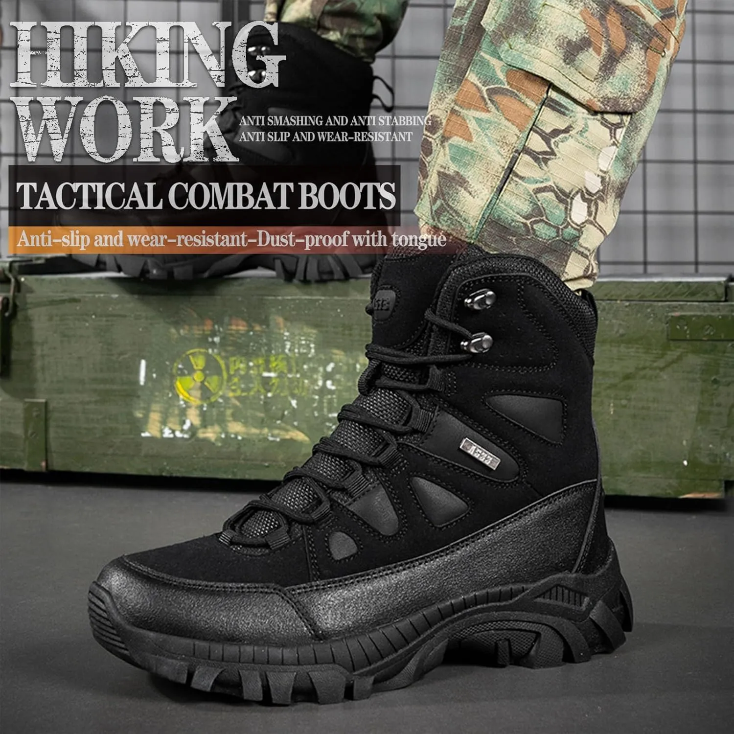 Mens Tactical Combat Boots  Waterproof, Non-Slip Military Hiking Boots with Durable Suede Leather & Ankle Support for Outdoor, Work & Hunting