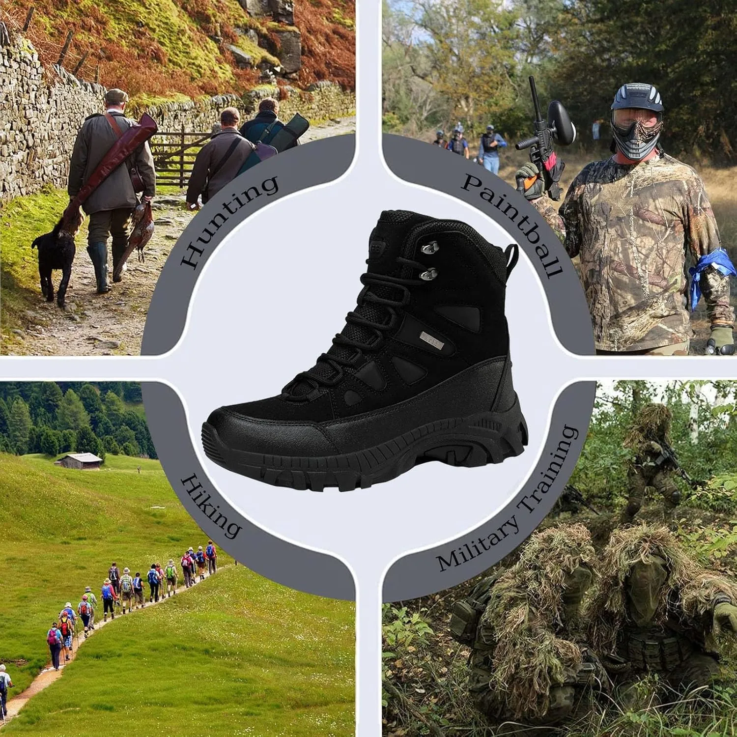 Mens Tactical Combat Boots  Waterproof, Non-Slip Military Hiking Boots with Durable Suede Leather & Ankle Support for Outdoor, Work & Hunting