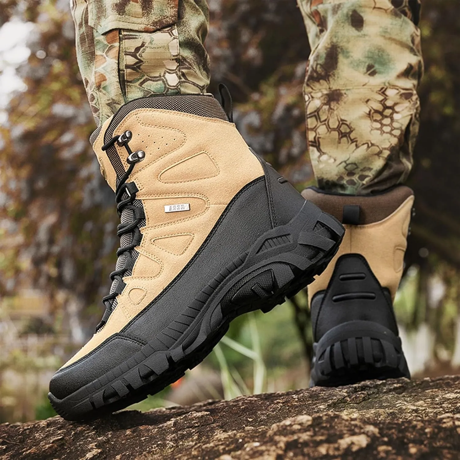 Mens Tactical Combat Boots  Waterproof, Non-Slip Military Hiking Boots with Durable Suede Leather & Ankle Support for Outdoor, Work & Hunting