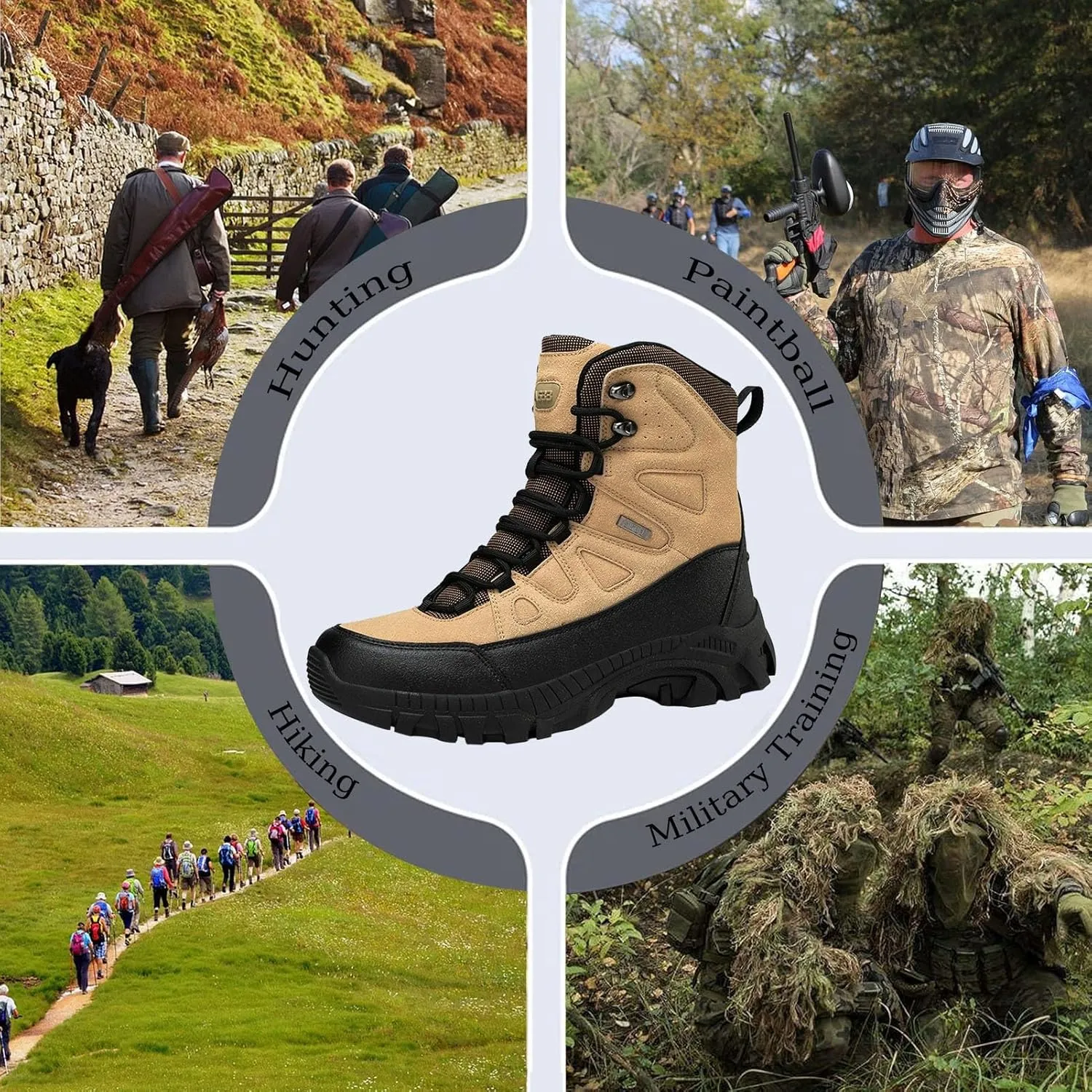 Mens Tactical Combat Boots  Waterproof, Non-Slip Military Hiking Boots with Durable Suede Leather & Ankle Support for Outdoor, Work & Hunting