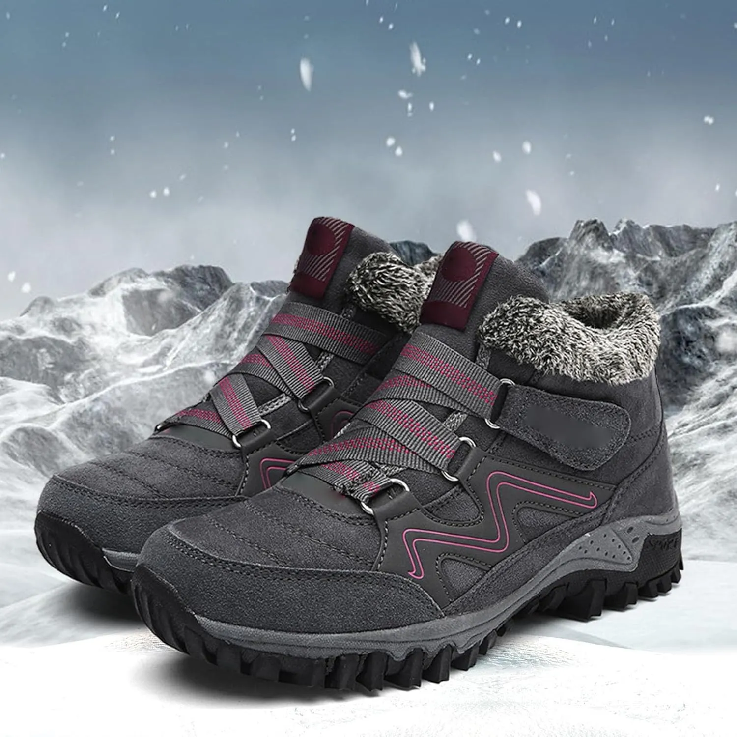 Mens Work Boots Composite Hiking Sneakers Fur Lined Ankle Boot Women's Safety Toe Shoes Non Slip Platform Shoes Slip Resistant Safety Hike Grounded Footwear