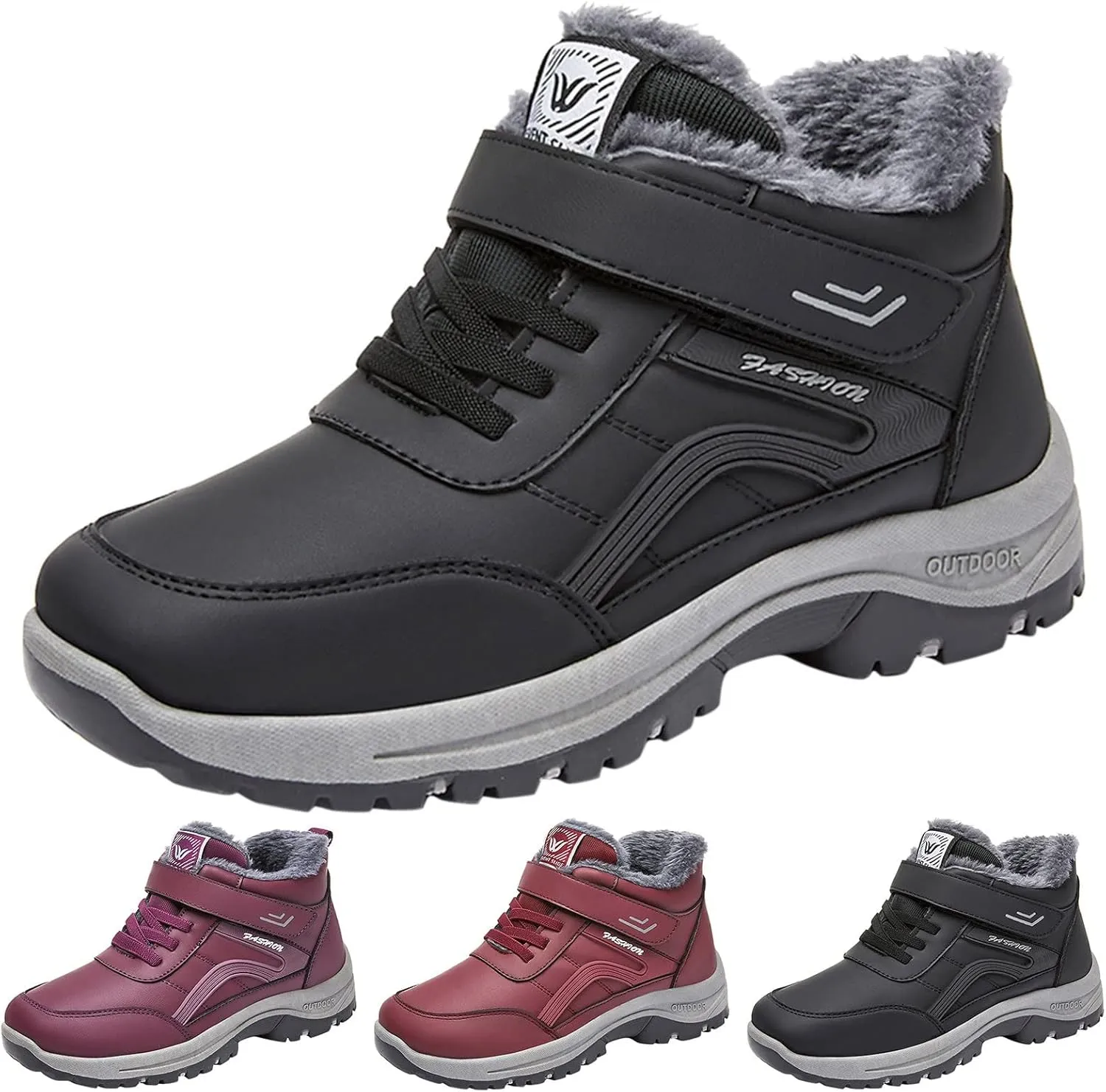 Men's Work Boots Composite Toe Hiking Sneakers Warm Fur Lined Safety Shoes for Women Winter Waterproof Outdoor Shoes Lightweight Anti Slip Hike Grounded Footwear
