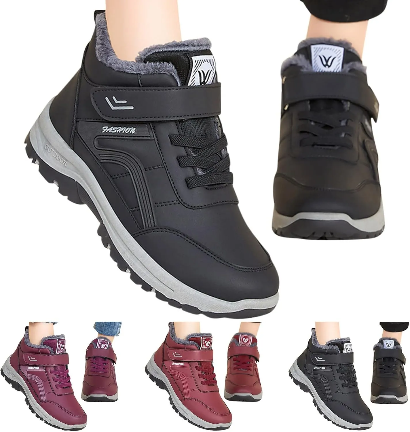 Men's Work Boots Composite Toe Hiking Sneakers Warm Fur Lined Safety Shoes for Women Winter Waterproof Outdoor Shoes Lightweight Anti Slip Hike Grounded Footwear