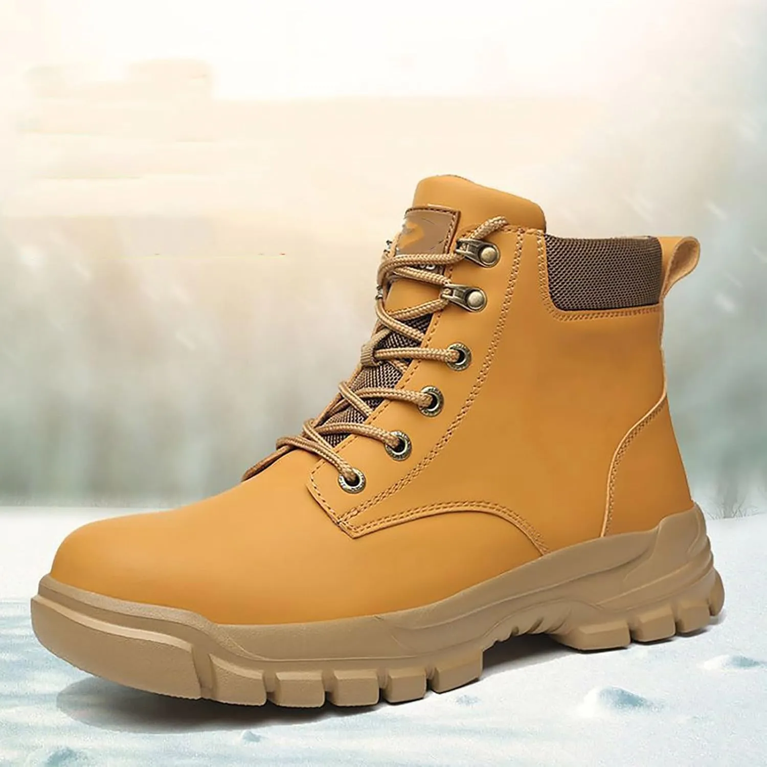 Men's Work Boots Waterproof Hiking Sneakers Fur Lined Ankle Boot Women Safety Shoes Non-Slip Slip On Platform Shoes Lightweight Comfortable Hike Grounded Footwear