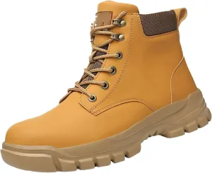 Men's Work Boots Waterproof Hiking Sneakers Fur Lined Ankle Boot Women Safety Shoes Non-Slip Slip On Platform Shoes Lightweight Comfortable Hike Grounded Footwear