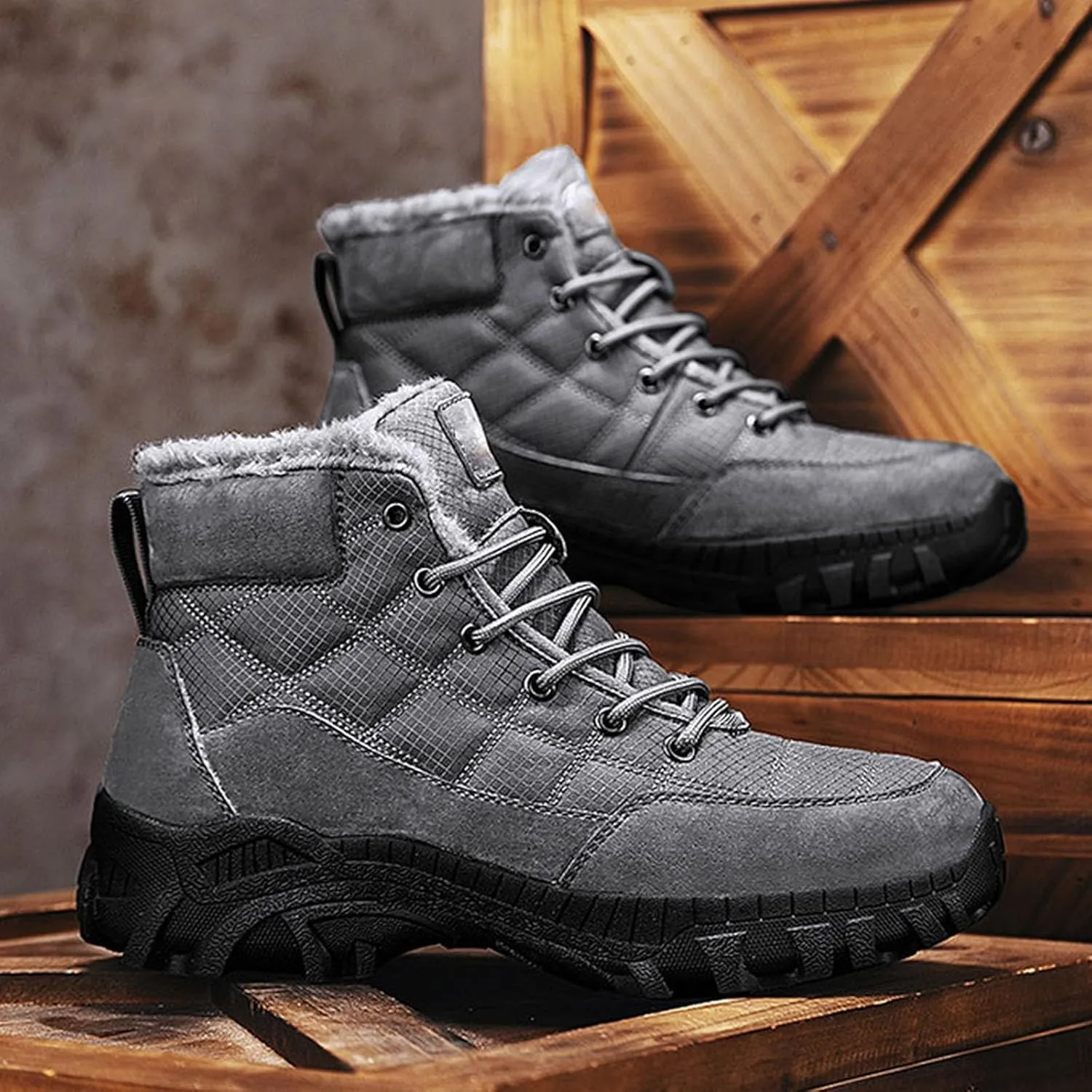 Mens Work Boots Waterproof Hiking Sneakers Warm Fur Lined Safety Toe Shoes for Women Food Service Waterproof Outdoor Shoes Lightweight Anti Slip Hike Grounded Footwear