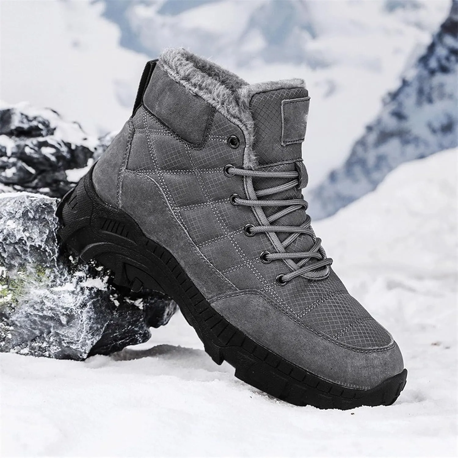 Mens Work Boots Waterproof Hiking Sneakers Warm Fur Lined Safety Toe Shoes for Women Food Service Waterproof Outdoor Shoes Lightweight Anti Slip Hike Grounded Footwear