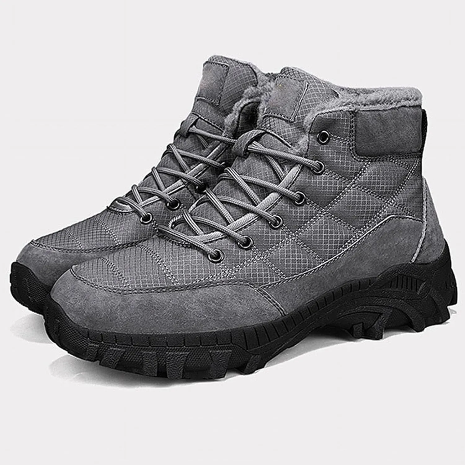 Mens Work Boots Waterproof Hiking Sneakers Warm Fur Lined Safety Toe Shoes for Women Food Service Waterproof Outdoor Shoes Lightweight Anti Slip Hike Grounded Footwear