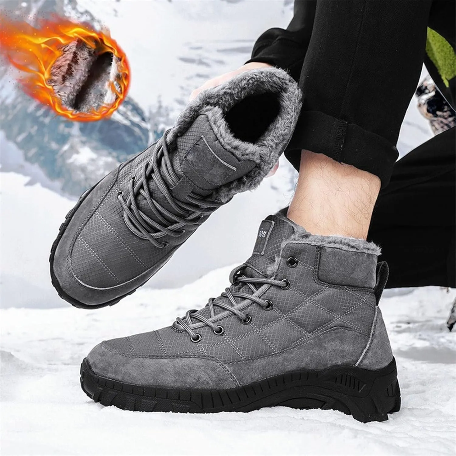 Mens Work Boots Waterproof Hiking Sneakers Warm Fur Lined Safety Toe Shoes for Women Food Service Waterproof Outdoor Shoes Lightweight Anti Slip Hike Grounded Footwear
