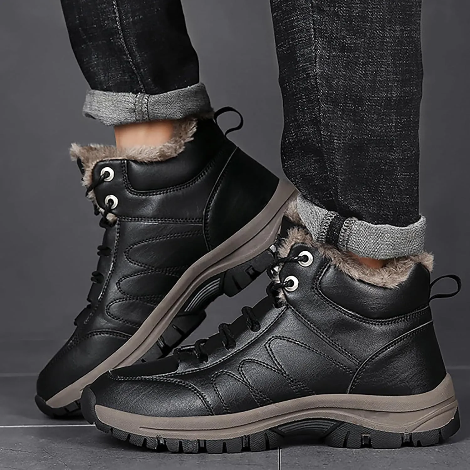 Men's Work Boots with Zipper Hiking Sneakers Shoes with Hook Loop Women Safety Toe Shoes Non-Slip Winter Backpacking Snow Botas Warm Water Hike Grounded Footwear