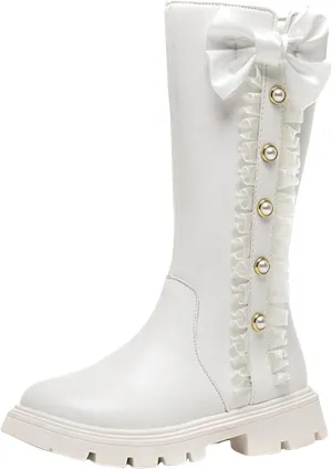 Mid Calf Girls Kids Boots Side Zipper Combat Boots Faux Leather Motorcycle Boots Breathable Low Heel Winter Shoes