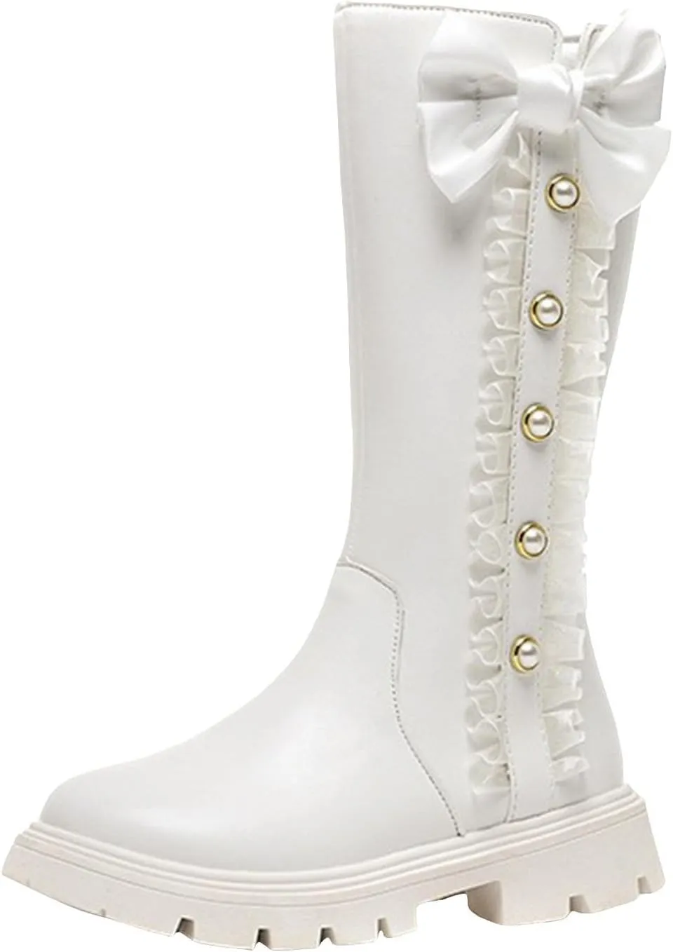Mid Calf Girls Kids Boots Side Zipper Combat Boots Faux Leather Motorcycle Boots Breathable Low Heel Winter Shoes