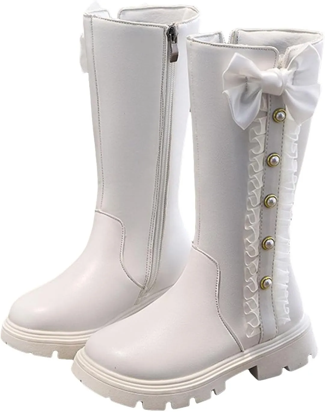Mid Calf Girls Kids Boots Side Zipper Combat Boots Faux Leather Motorcycle Boots Breathable Low Heel Winter Shoes