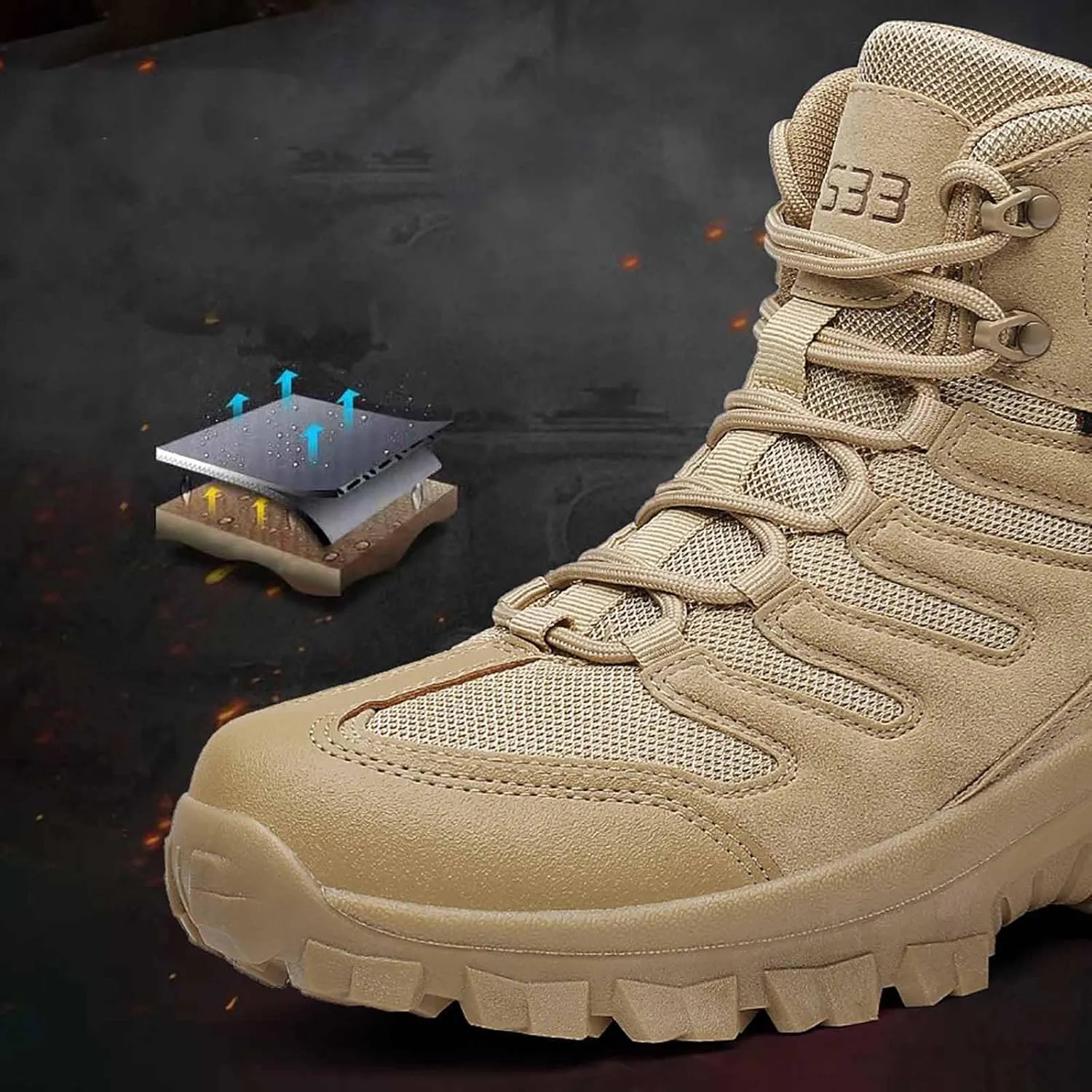 Military Tactical Boots for Men, Outdoor Lightweight Work Boots with Sports Socks Men's Waterproof Hiking Boots Army Jungle Boots Desert Combat Boots