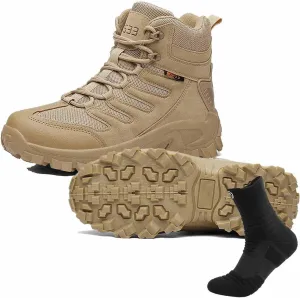 Military Tactical Boots for Men, Outdoor Lightweight Work Boots with Sports Socks Men's Waterproof Hiking Boots Army Jungle Boots Desert Combat Boots