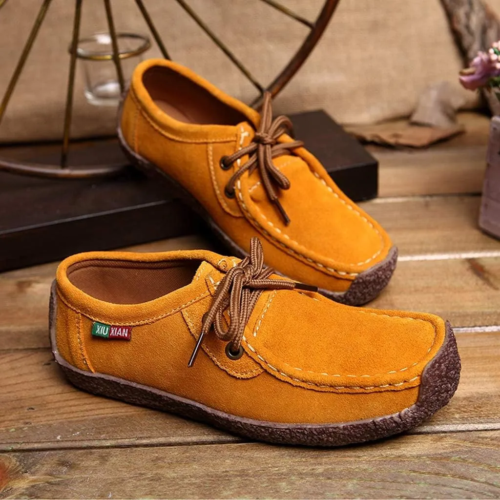 MIOKE Women's Casual Driving Loafers Moccasins Lace Up Breathable Comfortable Driver Flat Oxfords Shoes