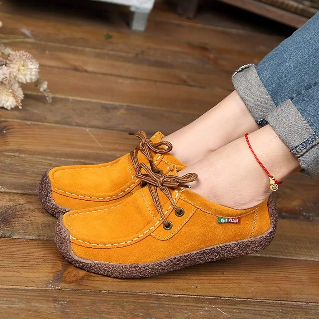 MIOKE Women's Casual Driving Loafers Moccasins Lace Up Breathable Comfortable Driver Flat Oxfords Shoes