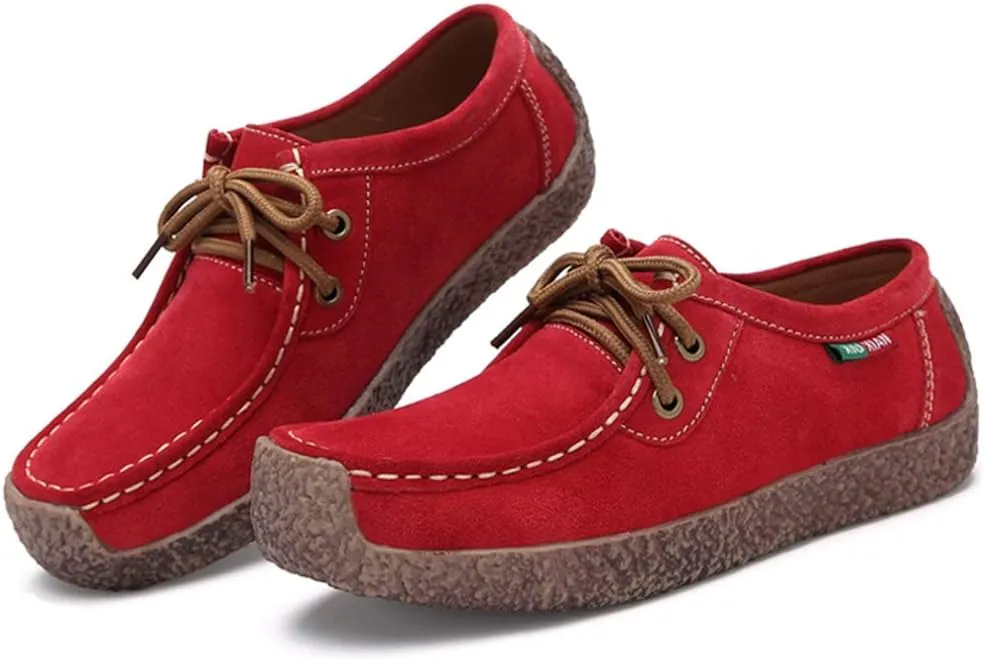 MIOKE Women's Casual Driving Loafers Moccasins Lace Up Breathable Comfortable Driver Flat Oxfords Shoes
