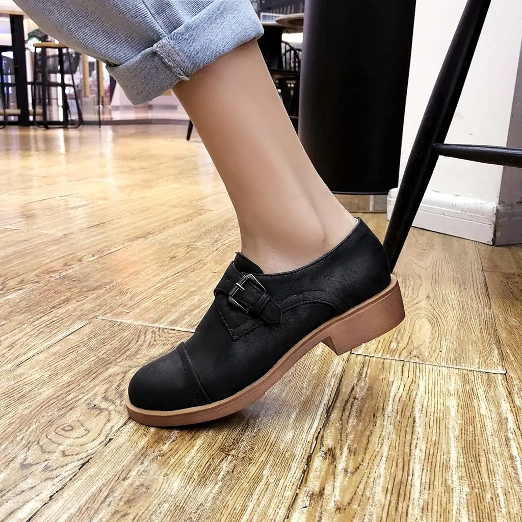 MIOKE Women's Casual Flat Oxford Shoes Suede Round Toe Comfort Low Heel Zipper Walking Oxfords Loafers