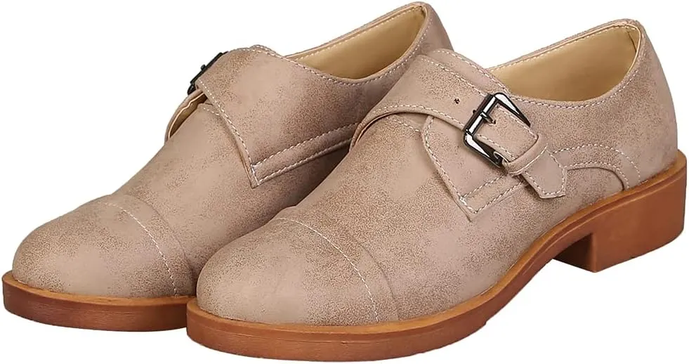 MIOKE Women's Casual Flat Oxford Shoes Suede Round Toe Comfort Low Heel Zipper Walking Oxfords Loafers
