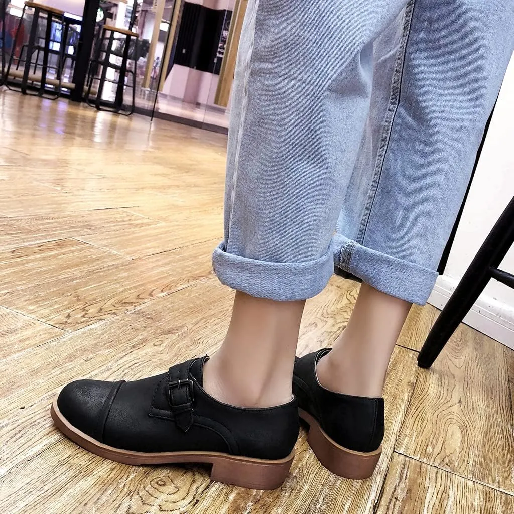 MIOKE Women's Casual Flat Oxford Shoes Suede Round Toe Comfort Low Heel Zipper Walking Oxfords Loafers