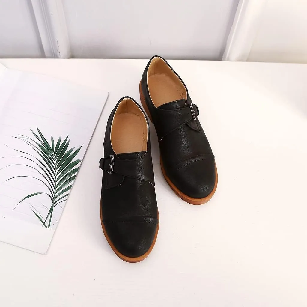 MIOKE Women's Casual Flat Oxford Shoes Suede Round Toe Comfort Low Heel Zipper Walking Oxfords Loafers