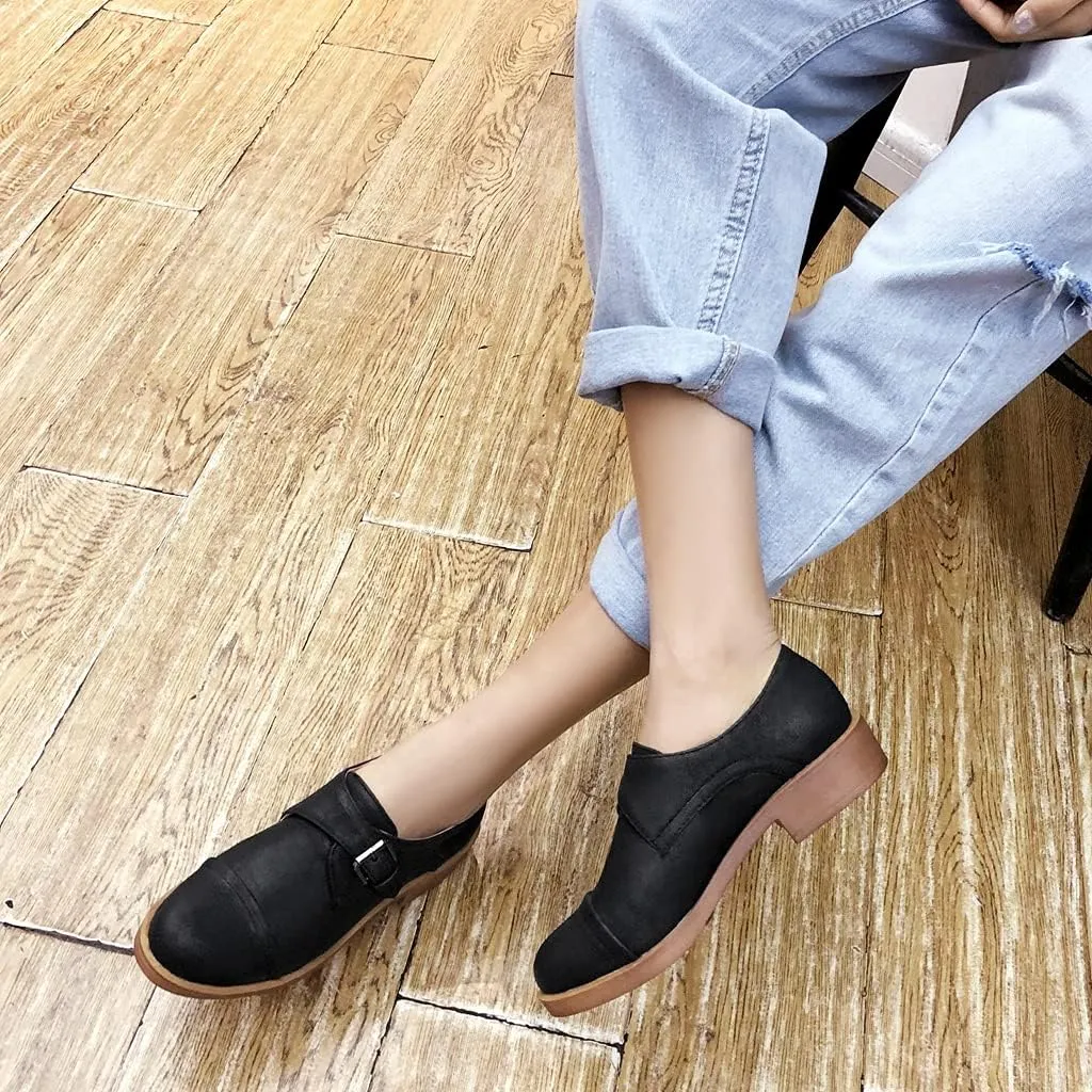 MIOKE Women's Casual Flat Oxford Shoes Suede Round Toe Comfort Low Heel Zipper Walking Oxfords Loafers