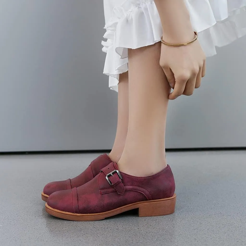 MIOKE Women's Casual Flat Oxford Shoes Suede Round Toe Comfort Low Heel Zipper Walking Oxfords Loafers