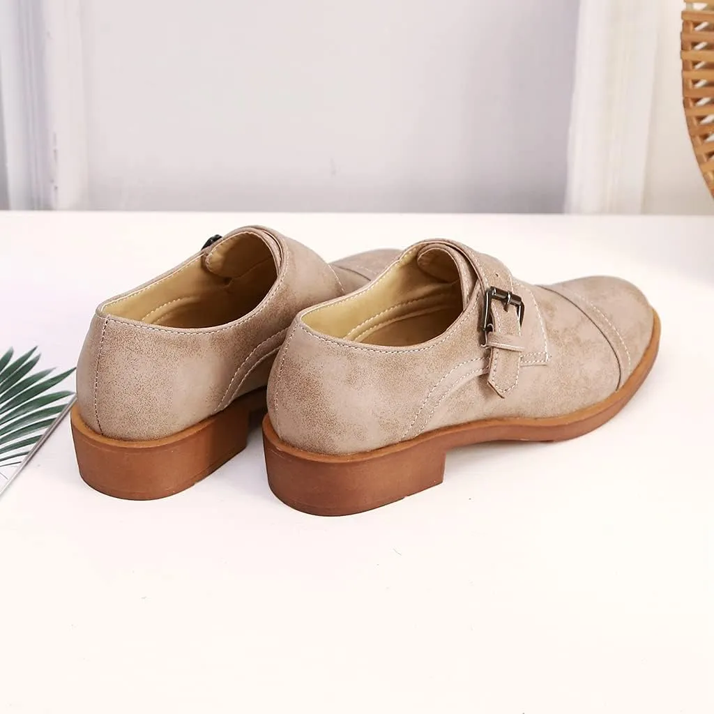 MIOKE Women's Casual Flat Oxford Shoes Suede Round Toe Comfort Low Heel Zipper Walking Oxfords Loafers