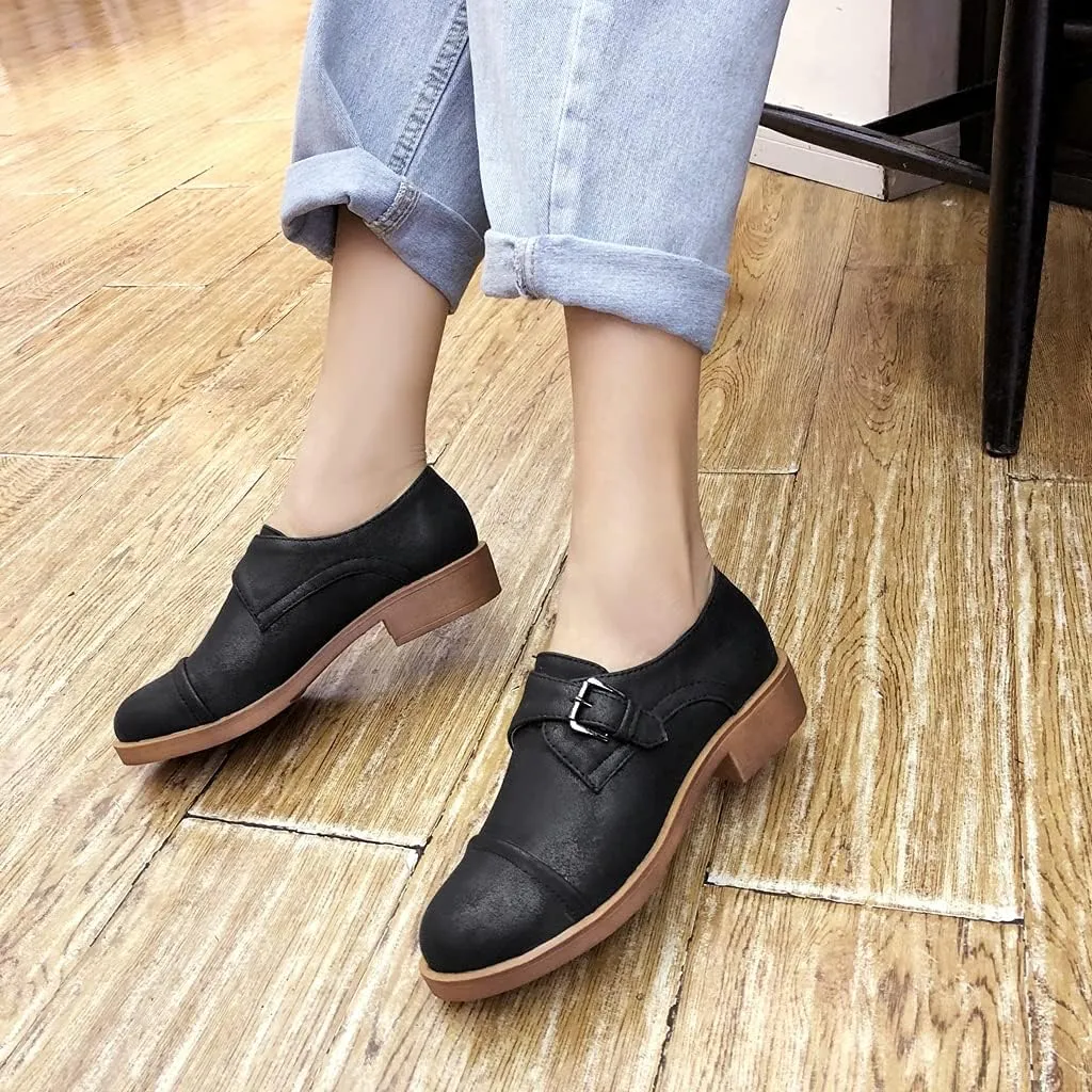 MIOKE Women's Casual Flat Oxford Shoes Suede Round Toe Comfort Low Heel Zipper Walking Oxfords Loafers