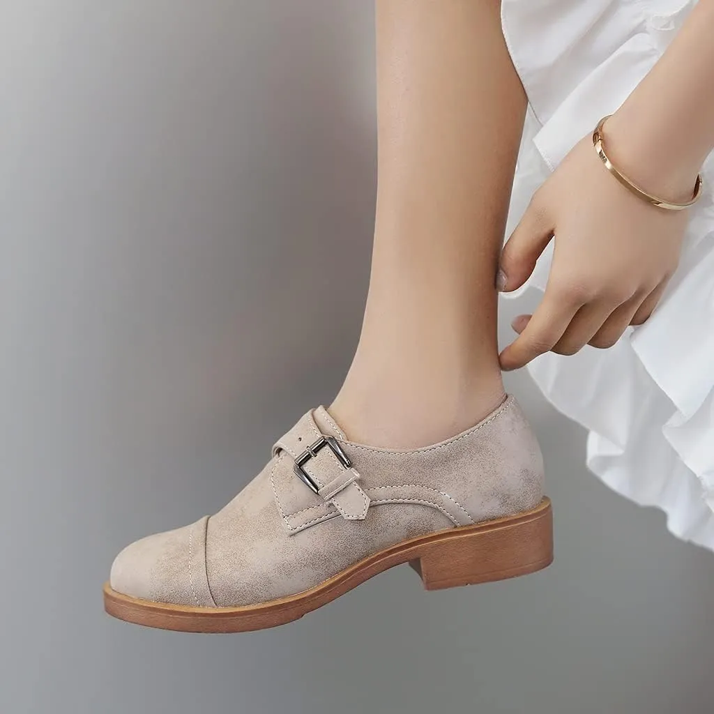 MIOKE Women's Casual Flat Oxford Shoes Suede Round Toe Comfort Low Heel Zipper Walking Oxfords Loafers