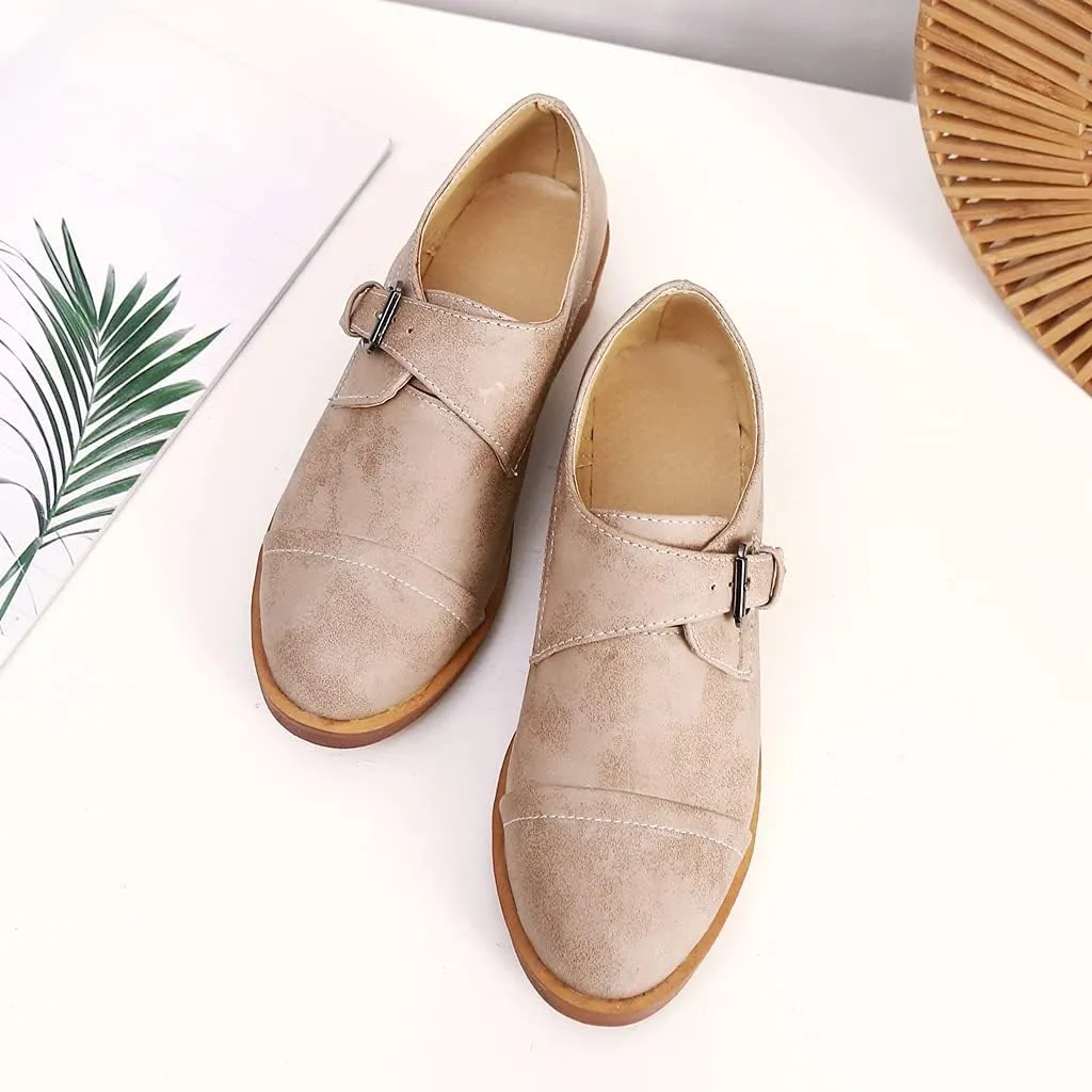 MIOKE Women's Casual Flat Oxford Shoes Suede Round Toe Comfort Low Heel Zipper Walking Oxfords Loafers