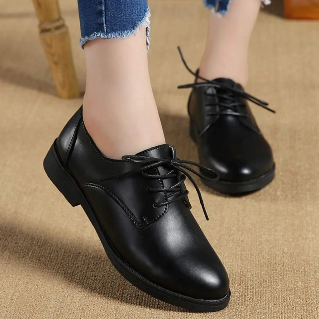 MIOKE Women's Casual Flat Saddle Oxford Shoes Lace Up Round Toe Low Heel Vintage School Oxfords Brogues