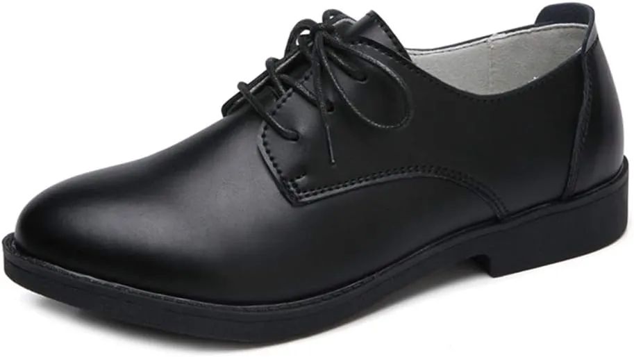 MIOKE Women's Casual Flat Saddle Oxford Shoes Lace Up Round Toe Low Heel Vintage School Oxfords Brogues