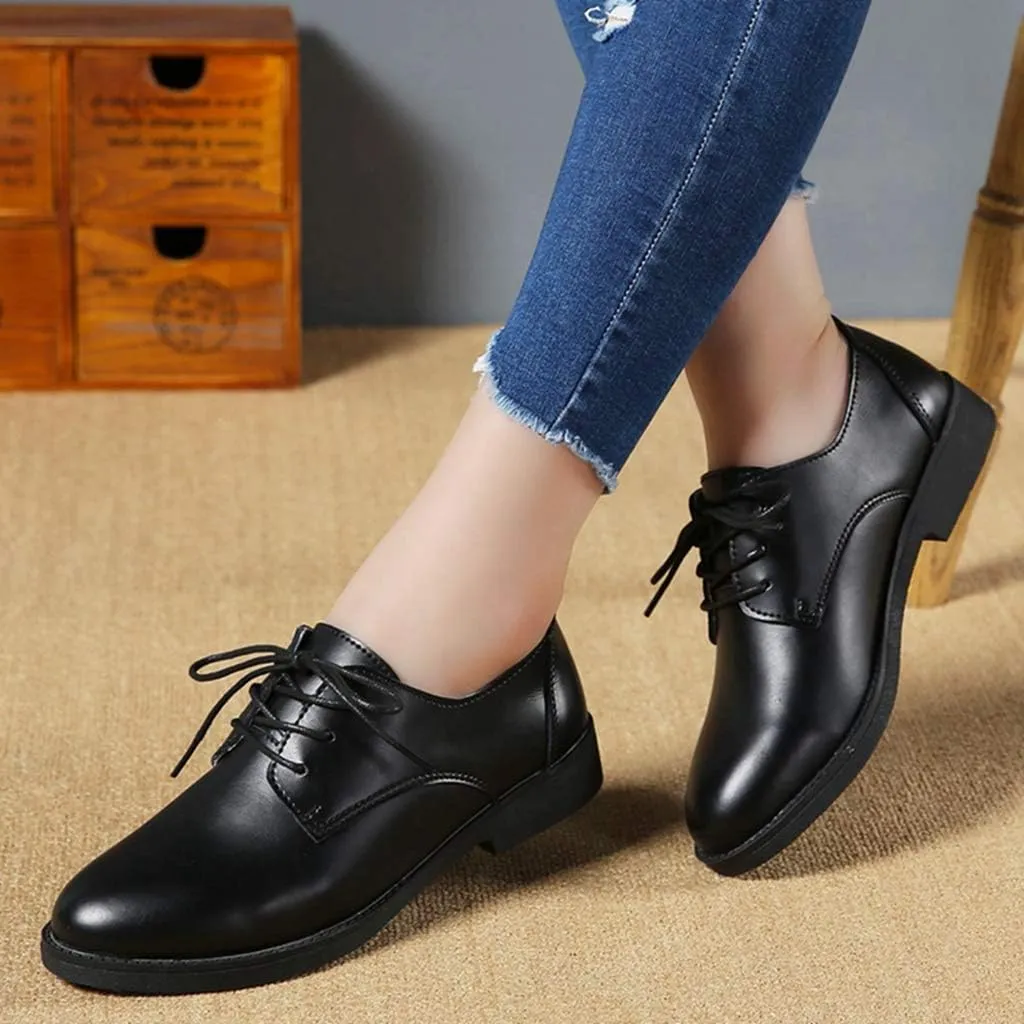 MIOKE Women's Casual Flat Saddle Oxford Shoes Lace Up Round Toe Low Heel Vintage School Oxfords Brogues