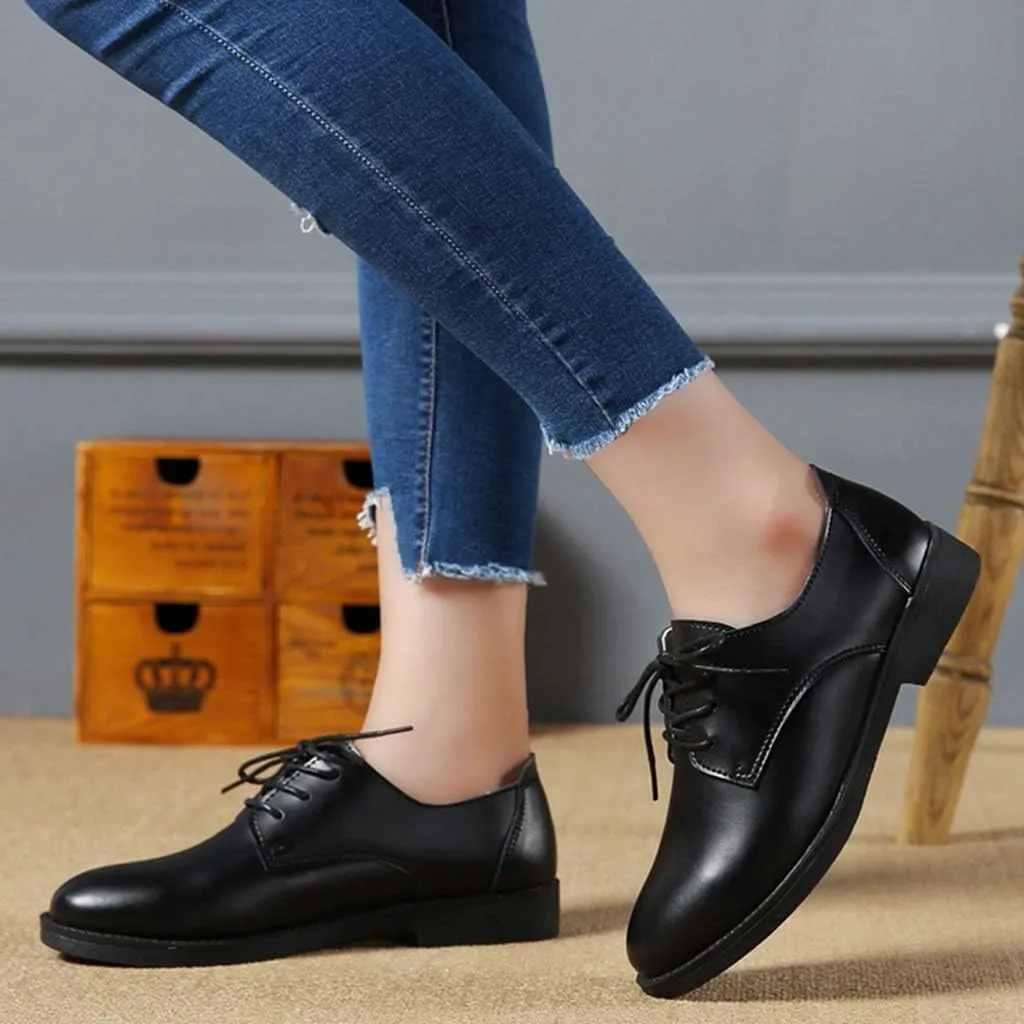 MIOKE Women's Casual Flat Saddle Oxford Shoes Lace Up Round Toe Low Heel Vintage School Oxfords Brogues