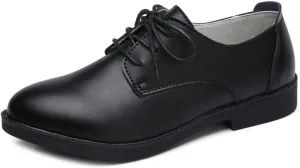 MIOKE Women's Casual Flat Saddle Oxford Shoes Lace Up Round Toe Low Heel Vintage School Oxfords Brogues