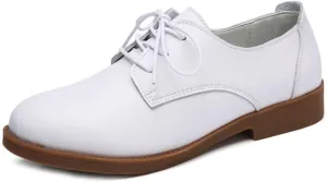MIOKE Women's Casual Flat Saddle Oxford Shoes Lace Up Round Toe Low Heel Vintage School Oxfords Brogues