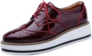 MIOKE Women's Casual Platform Oxford Shoes Wingtip Vintage Lace Up Chunky Mid Heel Dress Wedge Oxfords