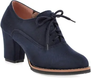 MIOKE Women's Lace Up Pump Oxfords Fashion Round Toe Suede Comfort Chunky Mid Heels Dress Shoes Ankle Boots