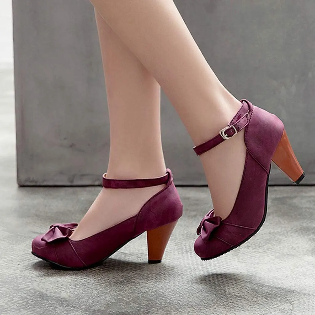 MIOKE Women's Mary Jane Pump Oxfords Pointed Toe Buckle Strap Leather Kitten Mid Heel Retro Dress Shoes