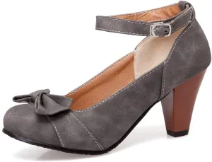 MIOKE Women's Mary Jane Pump Oxfords Pointed Toe Buckle Strap Leather Kitten Mid Heel Retro Dress Shoes