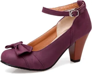 MIOKE Women's Mary Jane Pump Oxfords Pointed Toe Buckle Strap Leather Kitten Mid Heel Retro Dress Shoes