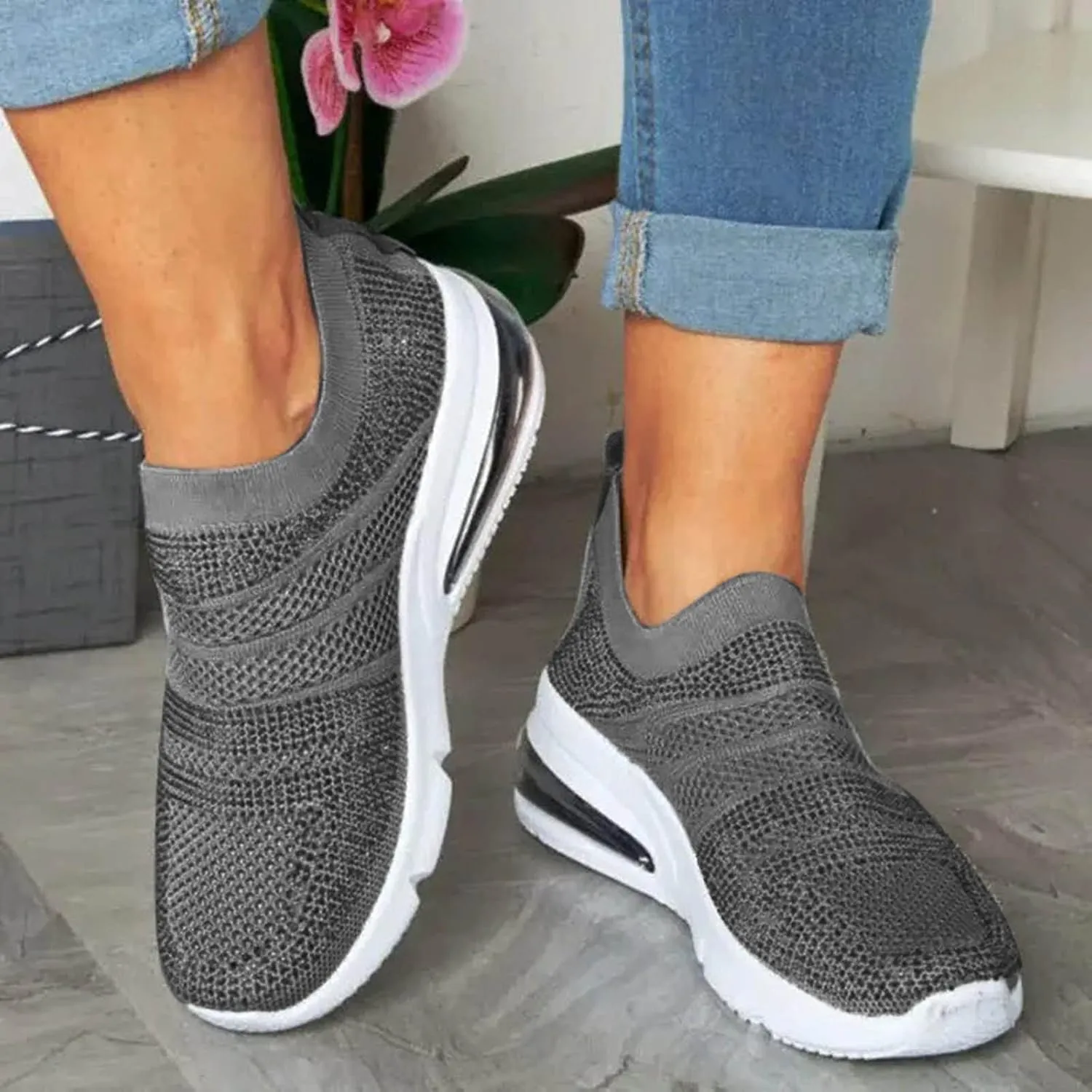 Platform Sneakers for Women Fashion Glitter Tenis Antideslizantes para Mujer De Cocina Womens Slip On Shoes Wide Toe Box Plantar Fasciitis Shoes Women Slip Ons Zapatos Comodos para Mujer