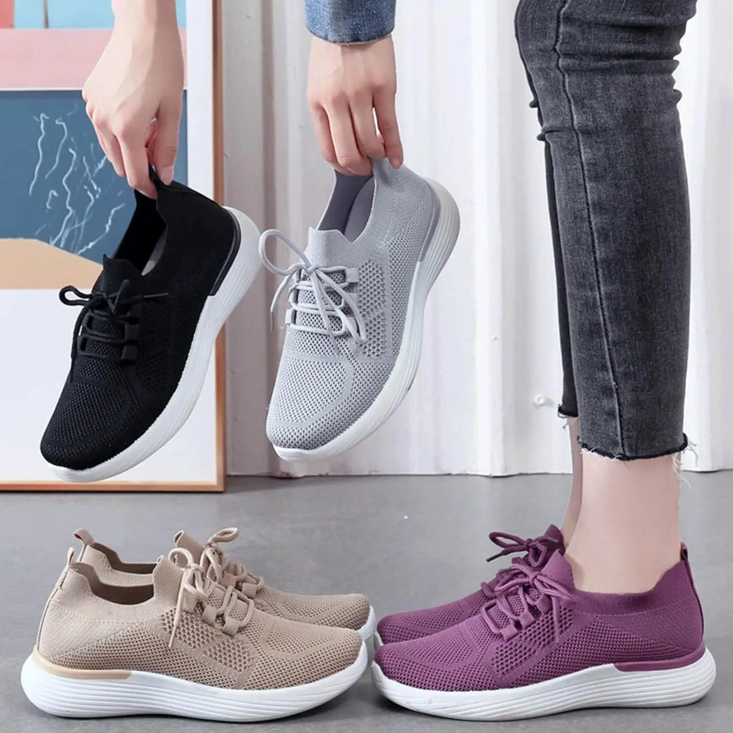 Platform Sneakers for Women Fashion Tan Zapatos Antideslizantes para Mujer De Trabajo Womens White Athletic Shoes Size 9.5 Black Running Sneakers for Women Extra Wide Toe Box Athletic Shoes Women