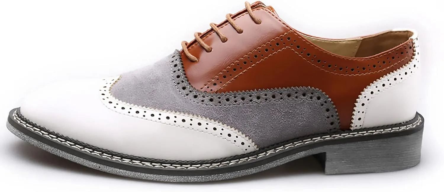 QHBPMGAD Mens Oxford Sneaker Dress Shoes-Stylish Wingtip Brogue Oxfords Casual Suede Shoes Work Travel Gift