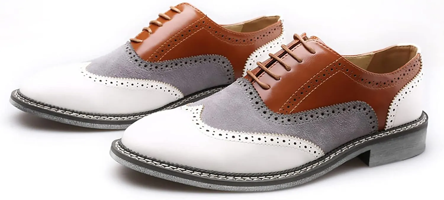 QHBPMGAD Mens Oxford Sneaker Dress Shoes-Stylish Wingtip Brogue Oxfords Casual Suede Shoes Work Travel Gift