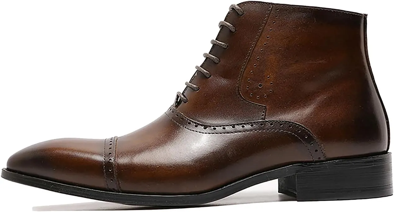 Santimon Mens Oxfords Boots Formal Dress Business Casual Ankle Boots Fashion Wingtip Brogues Genuine Leather Chelsea Wedding Tuxedo Western Boots for Men