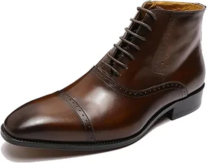 Santimon Mens Oxfords Boots Formal Dress Business Casual Ankle Boots Fashion Wingtip Brogues Genuine Leather Chelsea Wedding Tuxedo Western Boots for Men
